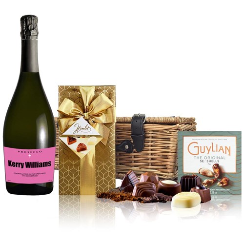 Personalised Prosecco - Pink Label And Chocolates Hamper